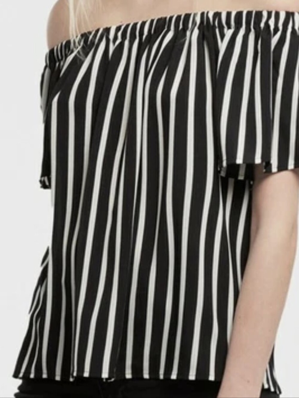 French Connection Small Light Crepe Off The Shoulder Flutter Sleeve Stripe Top